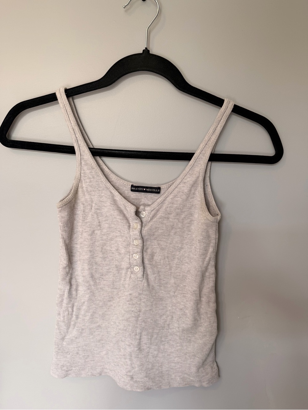 Brandy Melville Cream Ribbed Henley Button Tank
